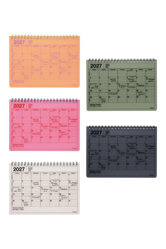 2027 notebook calendar B6 with spiral binding, monthly pages in multiple cover colors