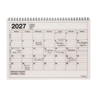 Spiral-bound B5 notebook calendar, 2027 monthly grid, ivory cover