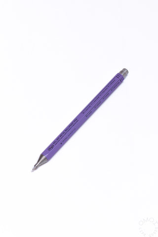 Purple gel ink metal pen angled view with silver tip and clip