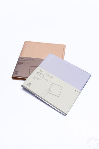 A5 square notebook covers, stacked in tan and light colored exteriors