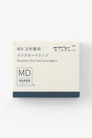 Fountain pen ink cartridge refill box front with blue base