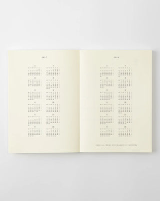 MD 2027 monthly planner notebook pages with month calendars for 2027 and 2028
