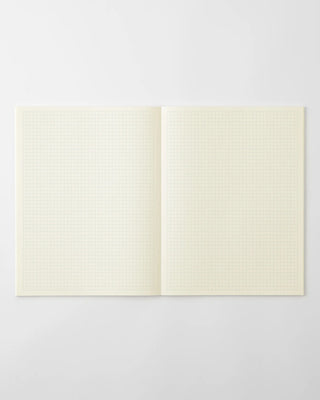 MD monthly thin planner, open spread of blank light grid pages