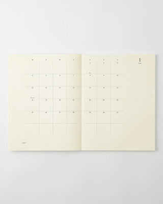 MD monthly planner pages showing numbered date grids with light tab-style sections