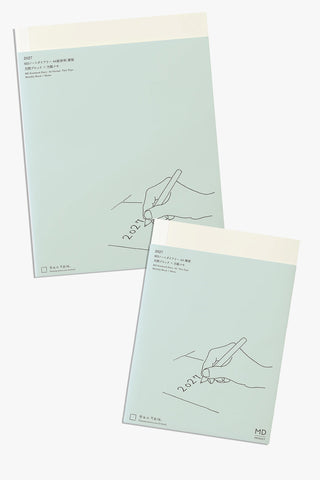 MD notebook 2027 monthly thin planner cover, light teal with minimal line illustration