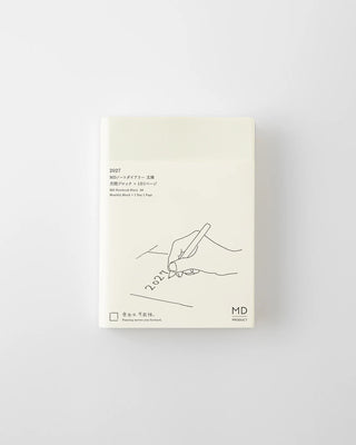 White page-a-day planner notebook with MD logo and 2027 line-art cover
