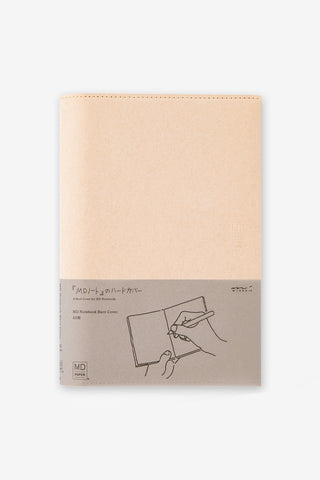 A5 hard-cover notebook, beige paper cover with stitched edge and MD logo on back