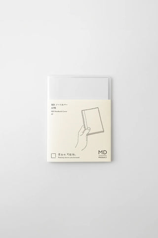 Clear notebook cover package with line drawing, window, and MD logo