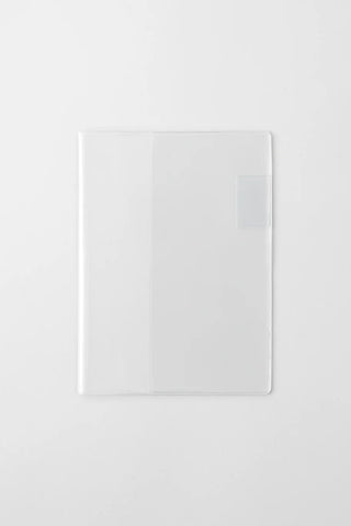 Clear notebook cover with rectangular shape and transparent front panel.
