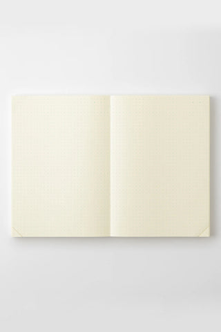 Open A5 journal notebook showing two lightly textured cream pages