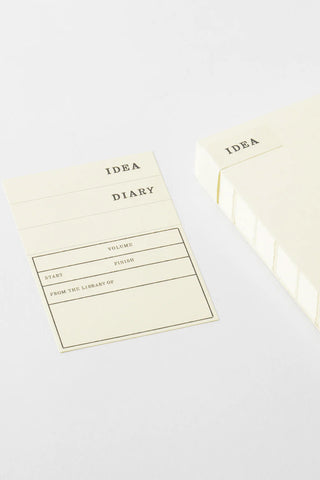 Cream pocket cards included: "Idea Diary" pages with headings and lines
