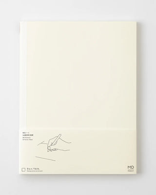 MD blank notebook, closed cover with line drawing and MD logo