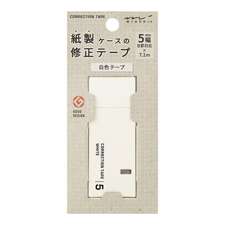MIDORI correction tape 5mm, white dispenser on paper card packaging
