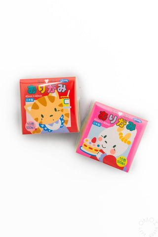 Mini origami paper packs with animal prints, pink and orange