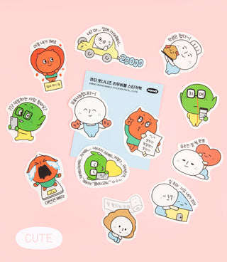Removable sticker pack with multiple cartoon character stickers on a sheet