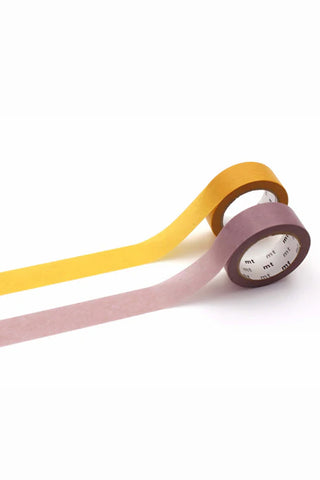 Upcycle masking tapes, yellow and lavender rolls with printed cores