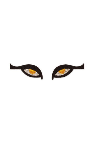 Embroidered eye patches, black outlines with gold and orange eyelids