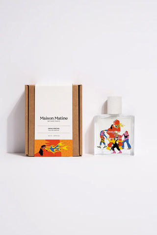 Maison Matine Ukhu Pacha eau de parfum bottle with box, white cap and colorful label