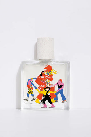 Maison Matine Ukhu Pacha eau de parfum glass bottle with white cap and colorful label