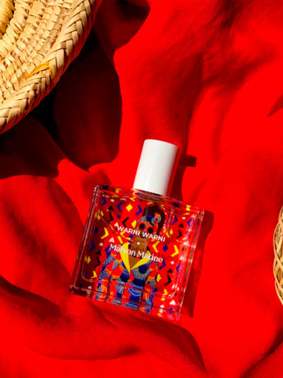 Maison Matine Warni Warni Eau de parfum bottle with cork and colorful geometric art