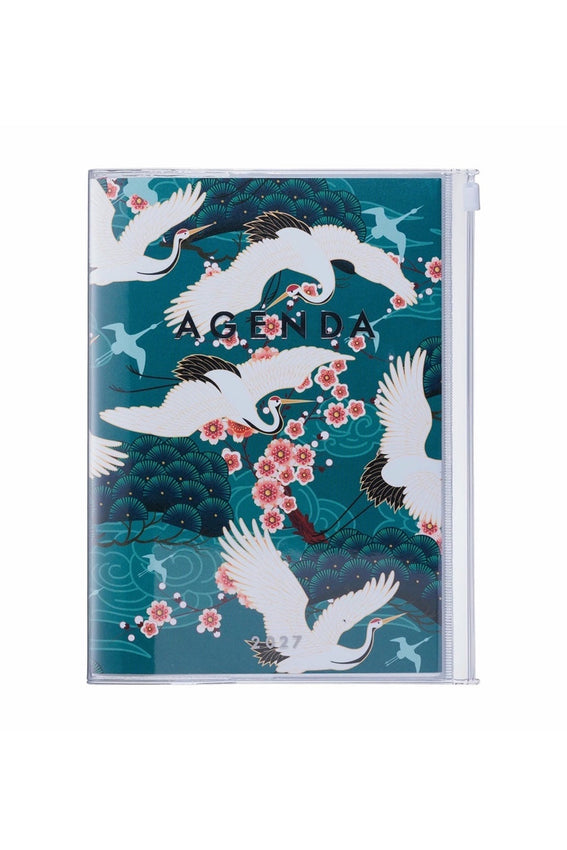 Mark's A5 weekly vertical planner cover, green-blue with white birds and pink flowers