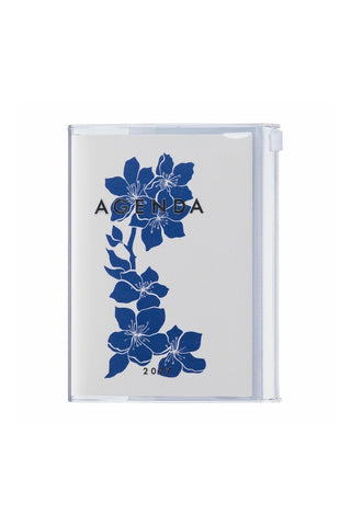 A6 weekly vertical planner with blue floral cover and “AGENDA” title