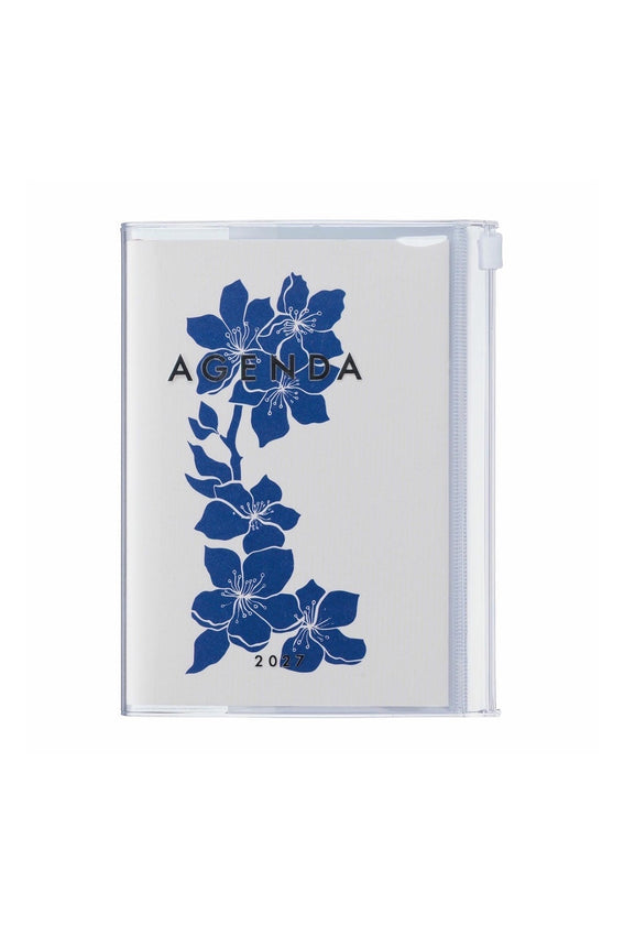 A6 weekly vertical planner with blue floral cover and “AGENDA” title
