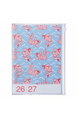 A5 weekly vertical planner cover with red fish pattern and years 26 27