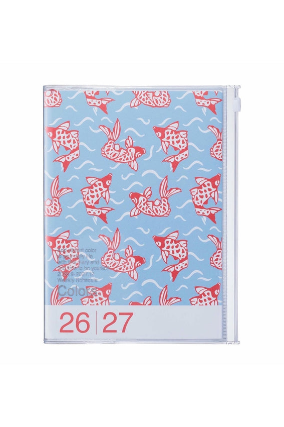 A5 weekly vertical planner cover with red fish pattern and years 26 27