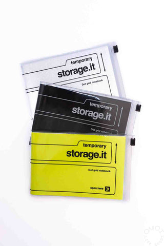 Landscape dot grid notebook set with black and neon yellow covers, clear clasp