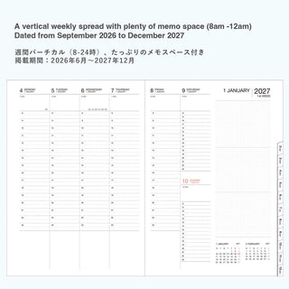 Weekly vertical spread with memo lines, dated September 2026 to December 2027