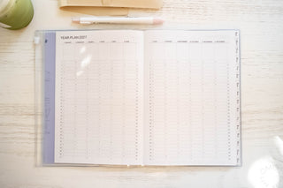Year plan 2027 calendar spread with large blank scheduling blocks