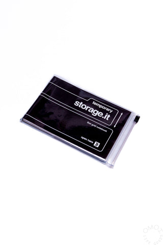 Black landscape dot grid notebook with clear cover and secure clasp