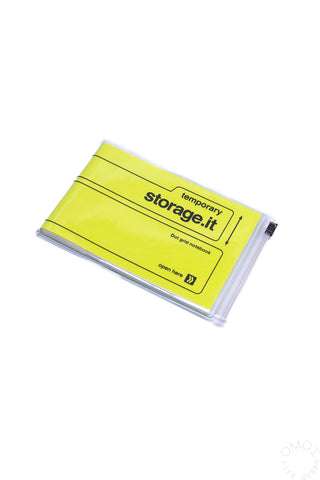 Neo Citron yellow landscape dot grid notebook with clear cover and clasp