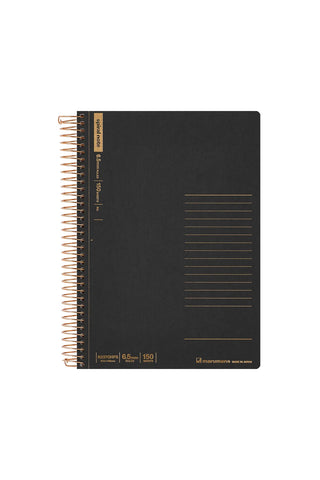 Maruman BASIC A5 spiral notebook, black cover with ruled lines and copper rings