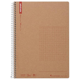 B5 spiral ring notebook, kraft brown cover with grid layout and perforated line