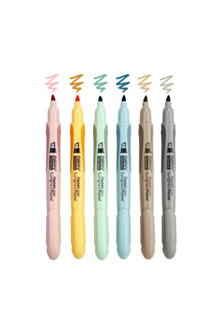 Pastel fine-tip liner pens set with six colors, neatly lined up