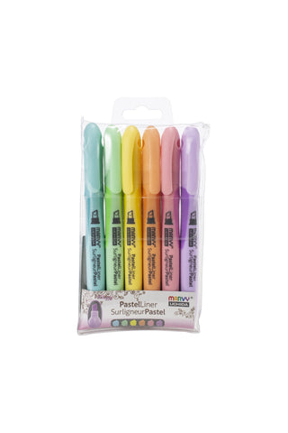 Pastel liner marker set with six pastel ink colors in a clear blister pack