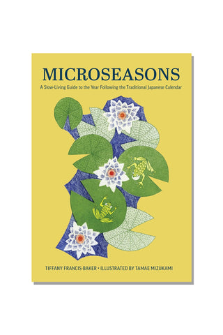 Microseasons calendar cover page with blue and green floral bouquet illustration
