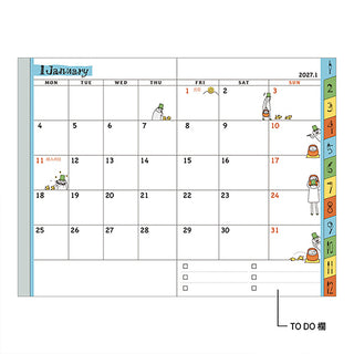 Midori 2027 B7 monthly planner open to January calendar with numbered days and to-do area