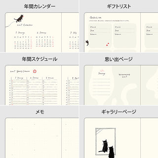 Planner page preview collage with calendar, schedule, memo, and guest list layouts