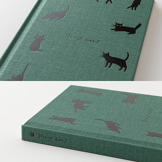 Green diary planner cover with cat silhouettes and textured fabric weave