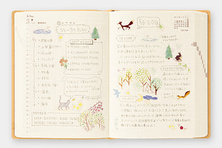Two-page-a-day planner open to illustrated weekly planning pages