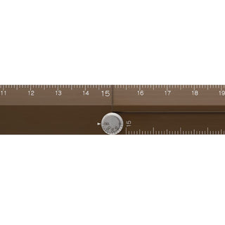 Brown aluminum multi ruler close-up of pivot knob and measurement markings