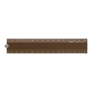 Midori brown aluminum multi ruler with inch/cm scales and round metal pivot end