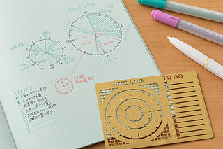 Printed diary time log and to-do template pages with circular charts in teal and gold