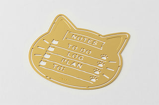 Gold brass cat-shaped notes template with paw prints and to-do log plan lines
