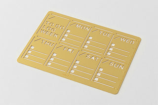 Gold weekly diary template stencil with MON–SUN layout and thin grid lines