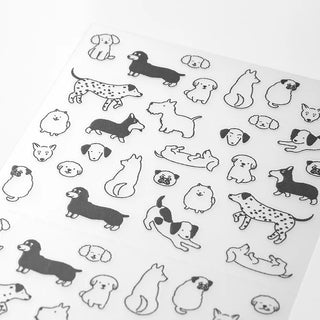 Dog and cat planner stickers with black animal silhouettes on light sheet