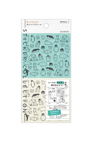 Midori Chat sea creature planner sticker sheet with assorted animal drawings